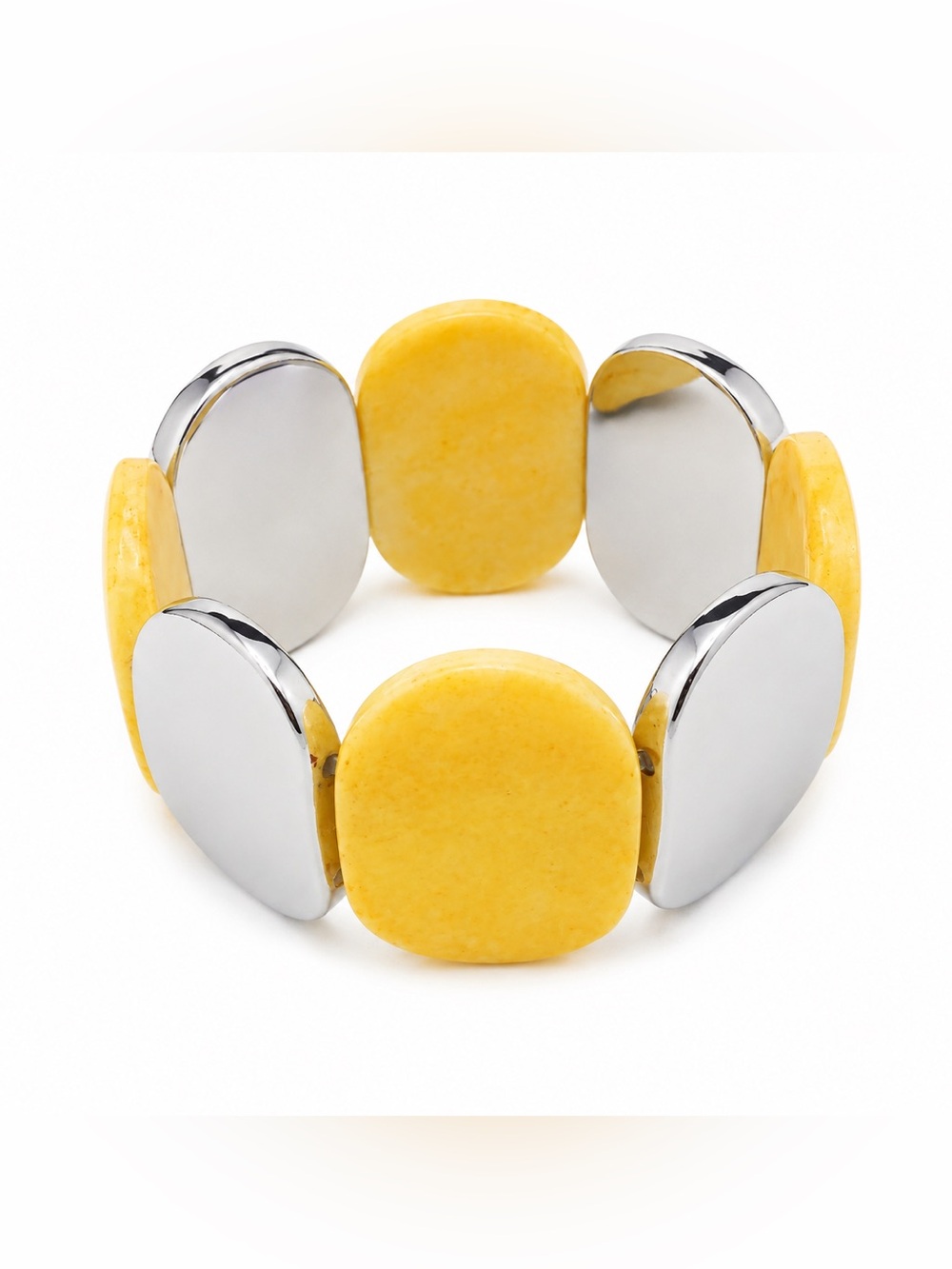 Yellow Acrylic & Mirrored Stretch Bracelet Modern Statement Fashion Jewelry - Picture 2 of 5